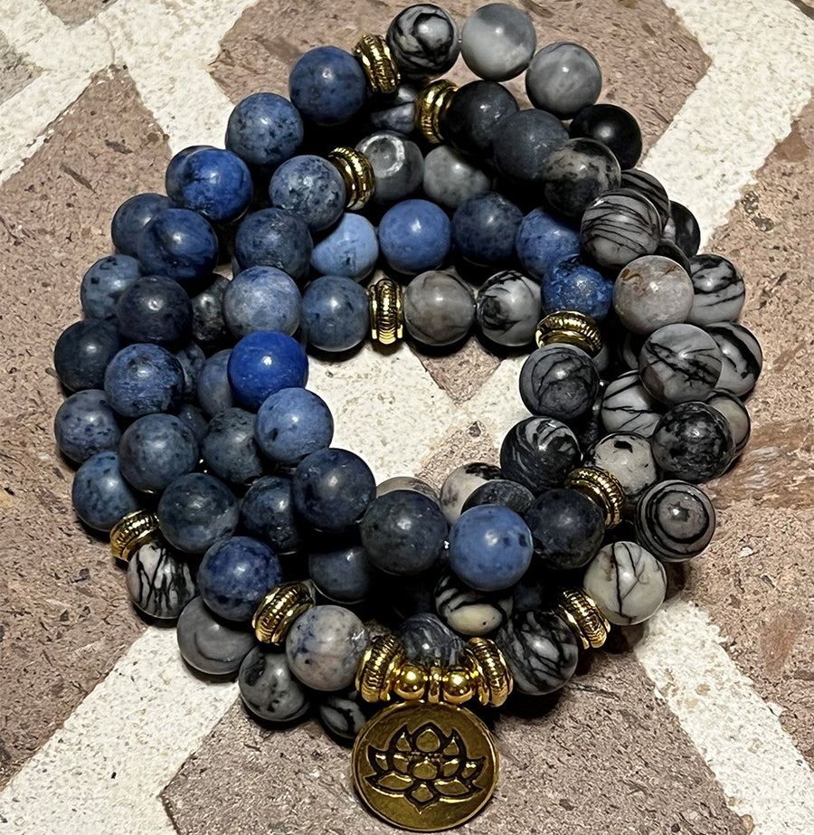108 Bead Blue Jasper Bracelet/Necklace Mala
